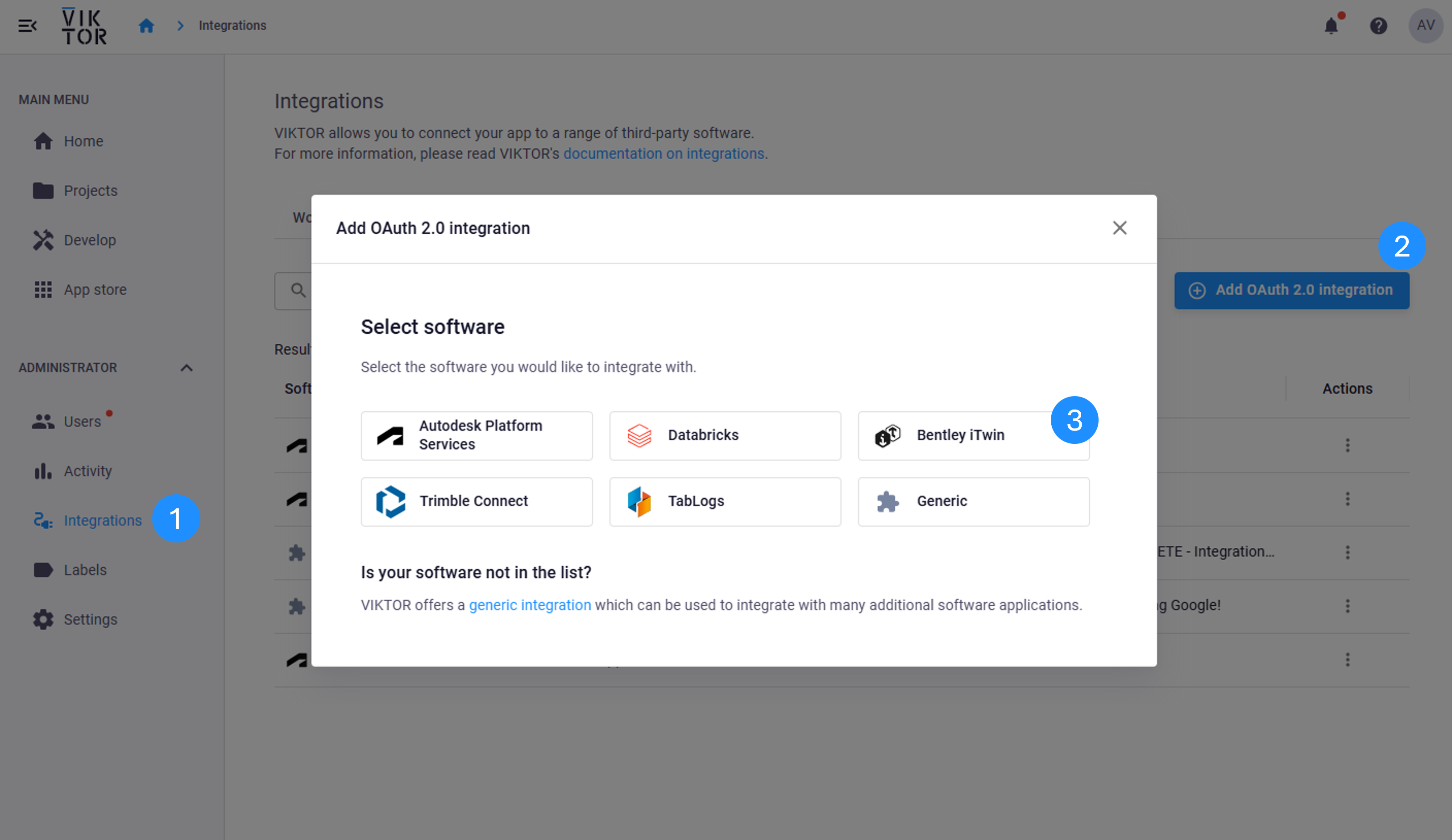 Open the OAuth 2.0 modal