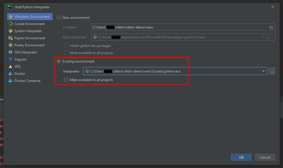 Add existing environment