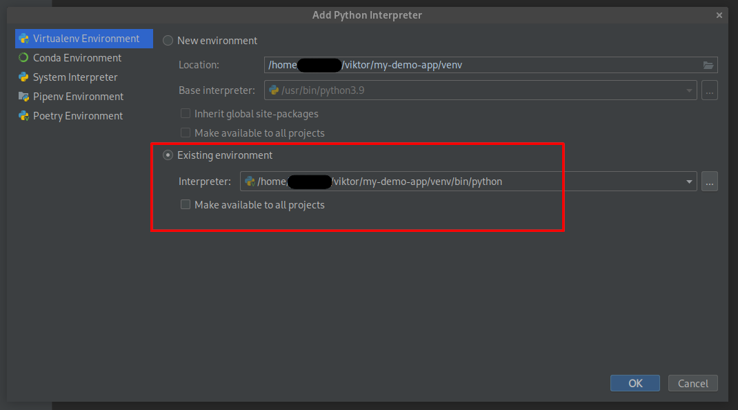 Add existing environment