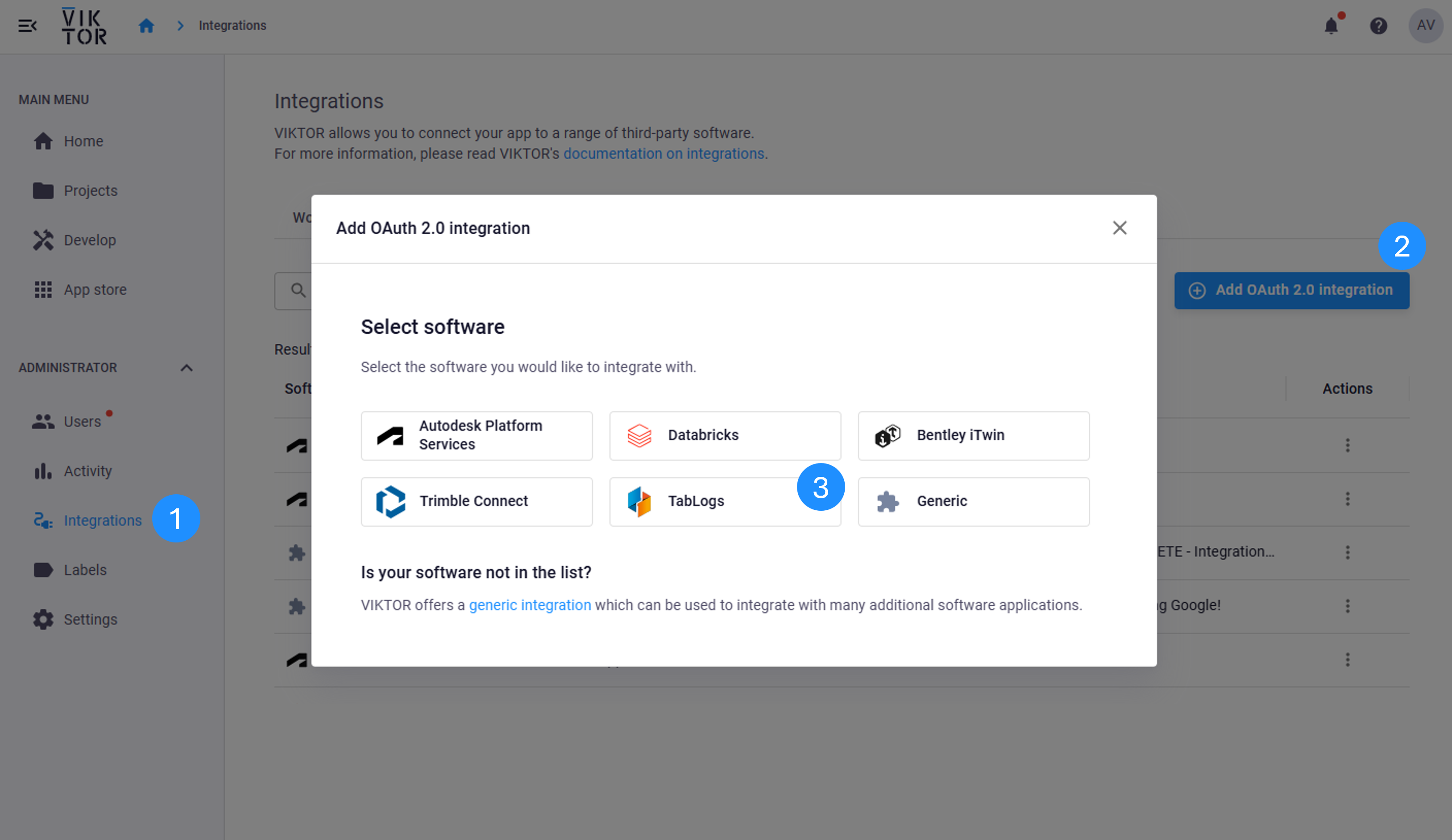 Open the OAuth 2.0 modal