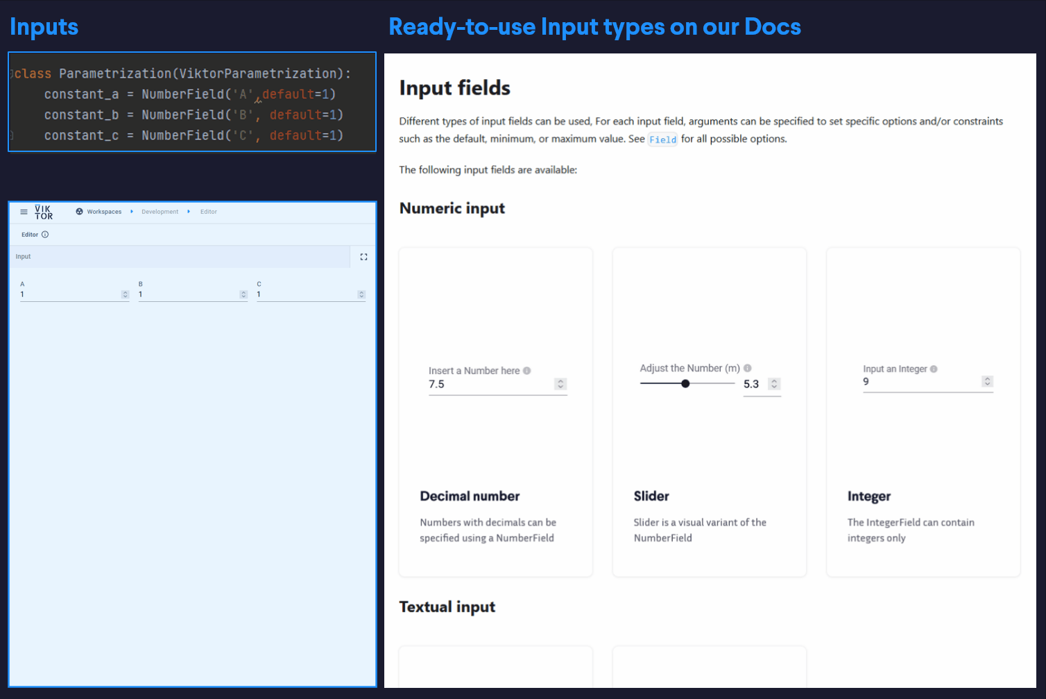 Example of VIKTOR input widgets